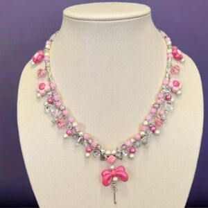 Handmade MissysCreations 1 of a Kind Charm Necklace Pink ( Bow Be Beautiful )